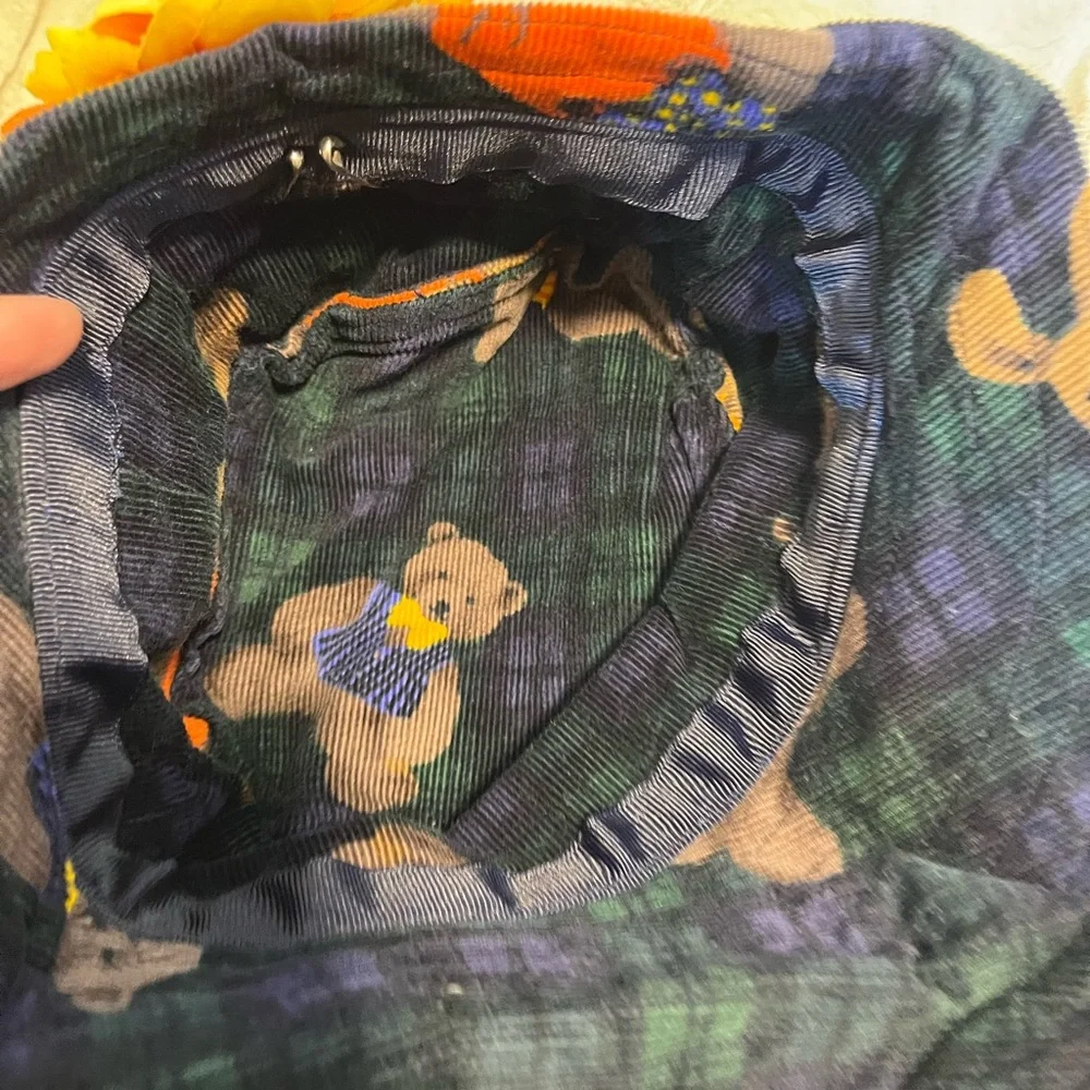 90s Coded Babydoll Toddler Teddy Bear Green Blue Flower Hat Retro Fashion Fall